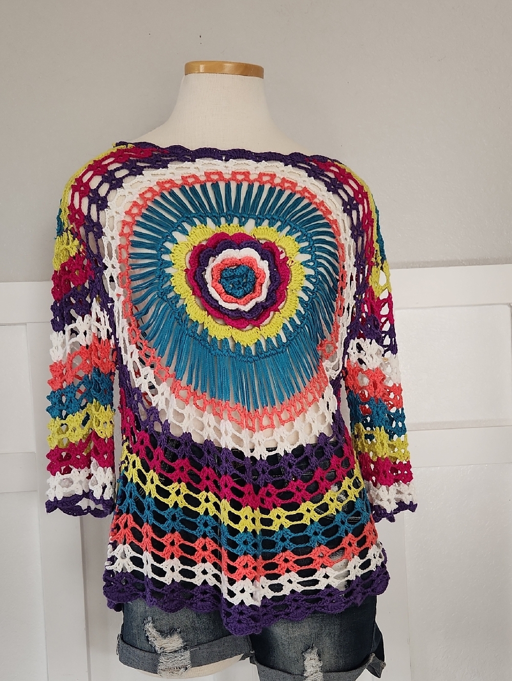 Vibrant Crochet Circle Motif Pullover